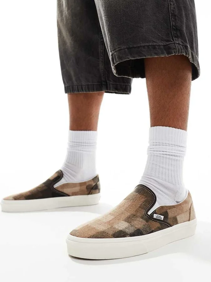 Vans Classic Slip-On checkerboard sneakers in sweater brown
