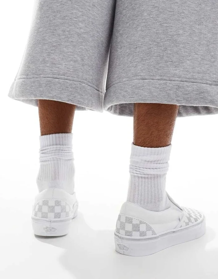 Vans Classic Slip-On checkerboard sneakers with embroidery in silver - Image 3