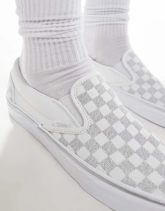 Vans Classic Slip-On checkerboard sneakers with embroidery in silver - Image 4
