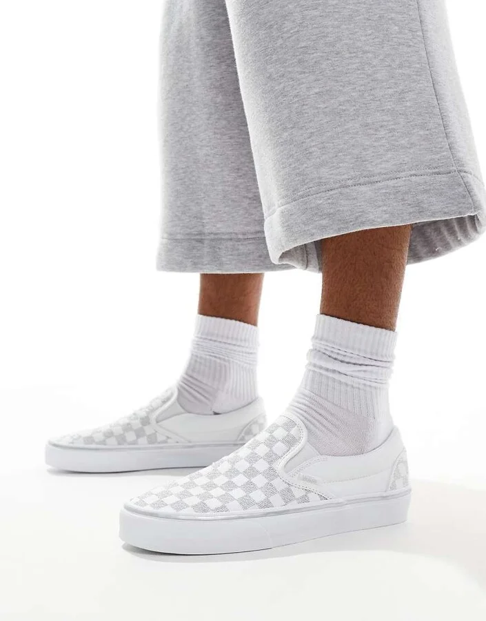 Vans Classic Slip-On checkerboard sneakers with embroidery in silver