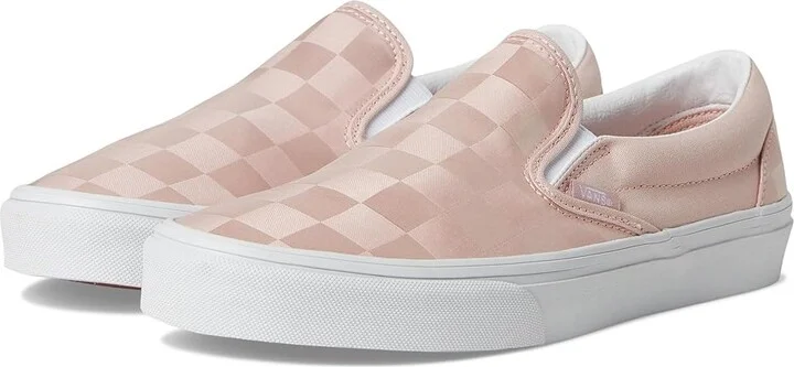Vans Classic Slip-On Checkerboard Women's Shoes Satin Checkerboard Sepia Rose : Men's 10.5 - Women's 12 B - Medium, Canvas