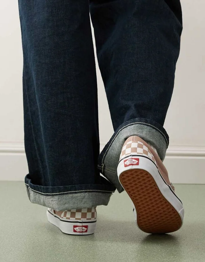 Vans Classic Slip-On color theory checkerboard sneakers in taupe - Image 3