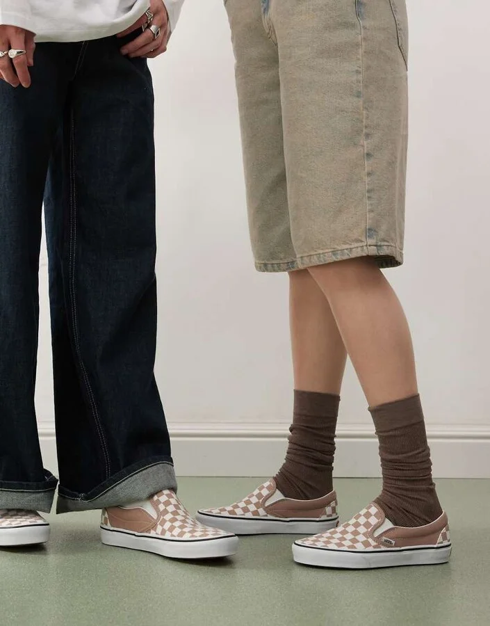 Vans Classic Slip-On color theory checkerboard sneakers in taupe