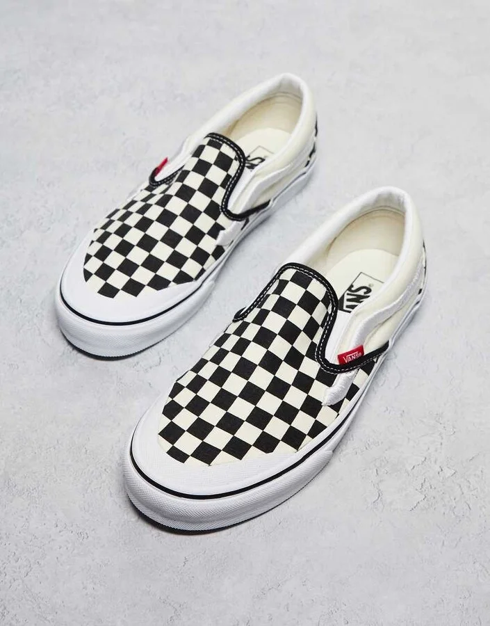 Vans Classic slip on in checkerboard print in white and black with white stripe - Image 2