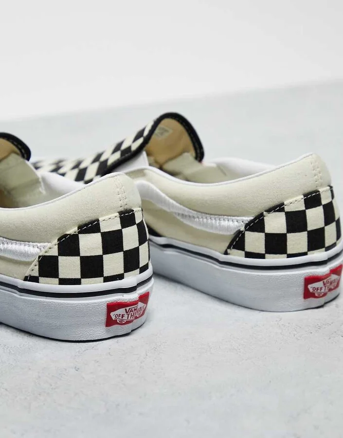 Vans Classic slip on in checkerboard print in white and black with white stripe - Image 3