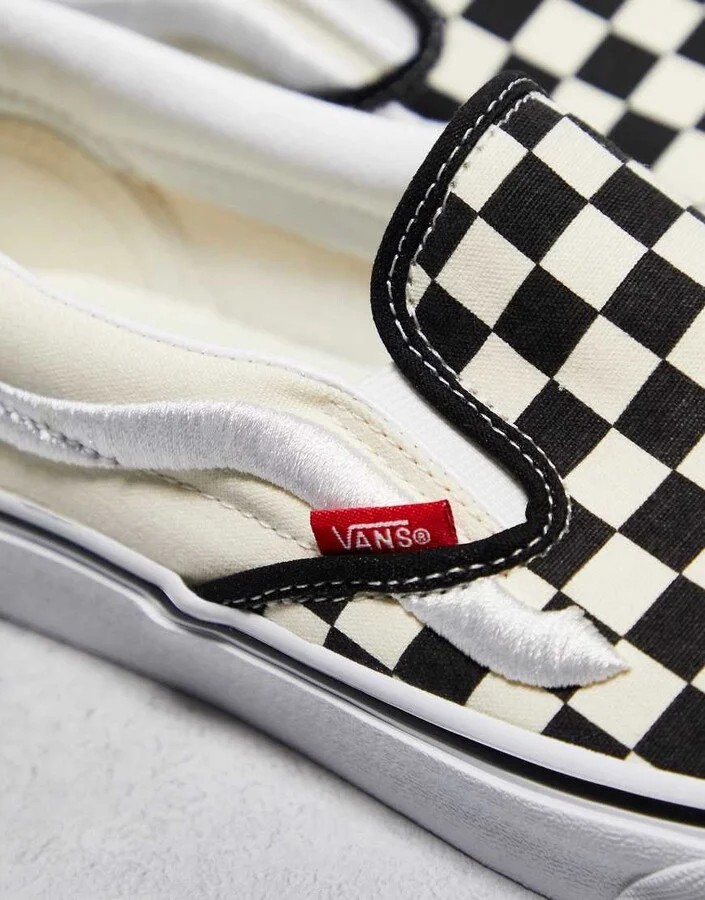 Vans Classic slip on in checkerboard print in white and black with white stripe - Image 4