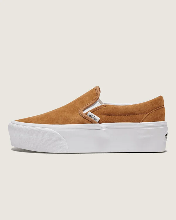 Vans Classic Slip-On Platform Shoes (Chipmunk Brown) - 3.5 Boys / 5.0 Women