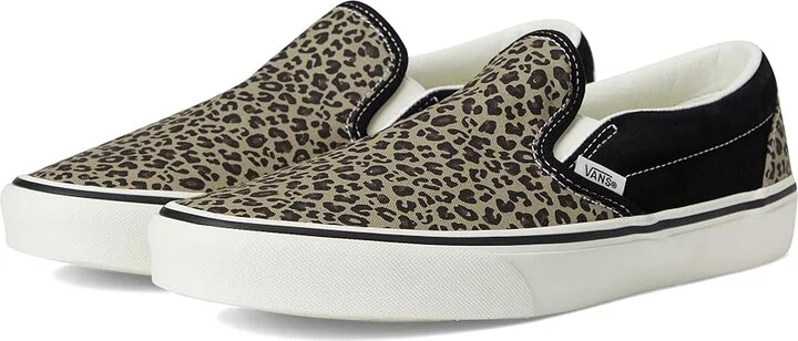 Vans Classic Slip-On Shoes Black/Leopard : Men's 5 - Women's 6.5 Medium, Canvas/Leather/Suede