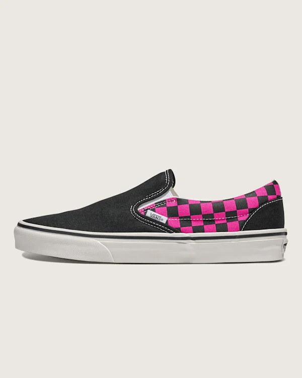 Vans Classic Slip-On Shoes (Black / Raspberry Pink) - 3.5 Boys 5.0 Women