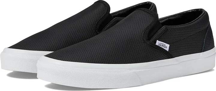 Vans Classic Slip-On Shoes (Perf Leather) Black : Men's 7.5 - Women's 9 Medium, Canvas/Leather/Suede