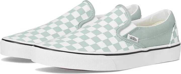 Vans Classic Slip-On Skate Shoes Color Theory Checkerboard Gray Olive : Men's 5 - Women's 6.5 Medium, Canvas/Leather/Suede