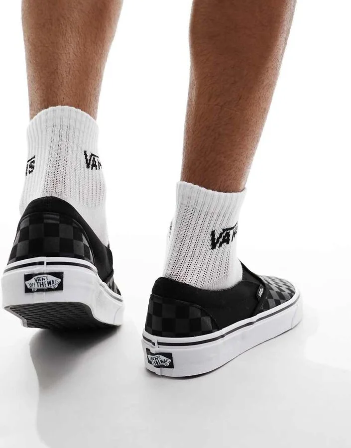 Vans Classic slip-on sneakers with checkerboard print in gray and black - Image 4