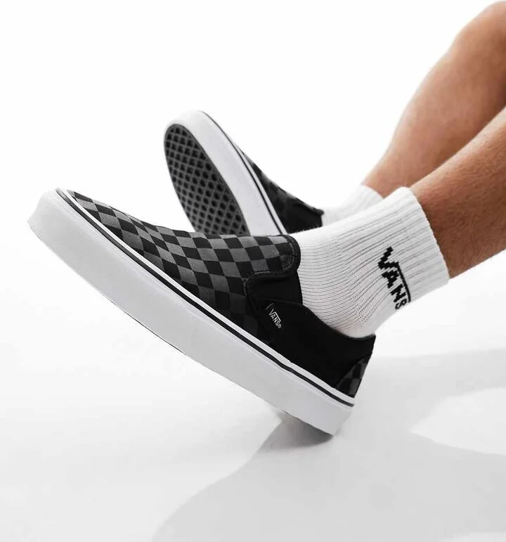 Vans Classic slip-on sneakers with checkerboard print in gray and black