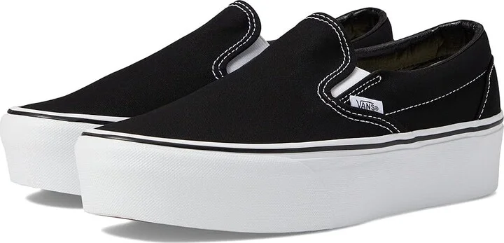 Vans Classic Slip-On Stackform Shoes Canvas Black/True White : Men's 3.5 - Women's 5 Medium, Textile