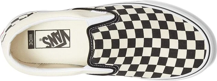 Vans Classic Slip-On Wide Shoes Checkerboard Black/Classic White : Men's 9.5 - Women's 11 Wide, Textile - Image 2