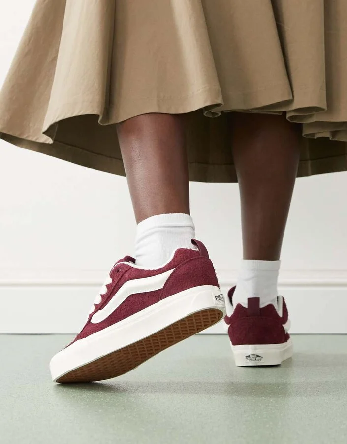 Vans Knu Skool fluffy suede sneakers in maroon - Image 4