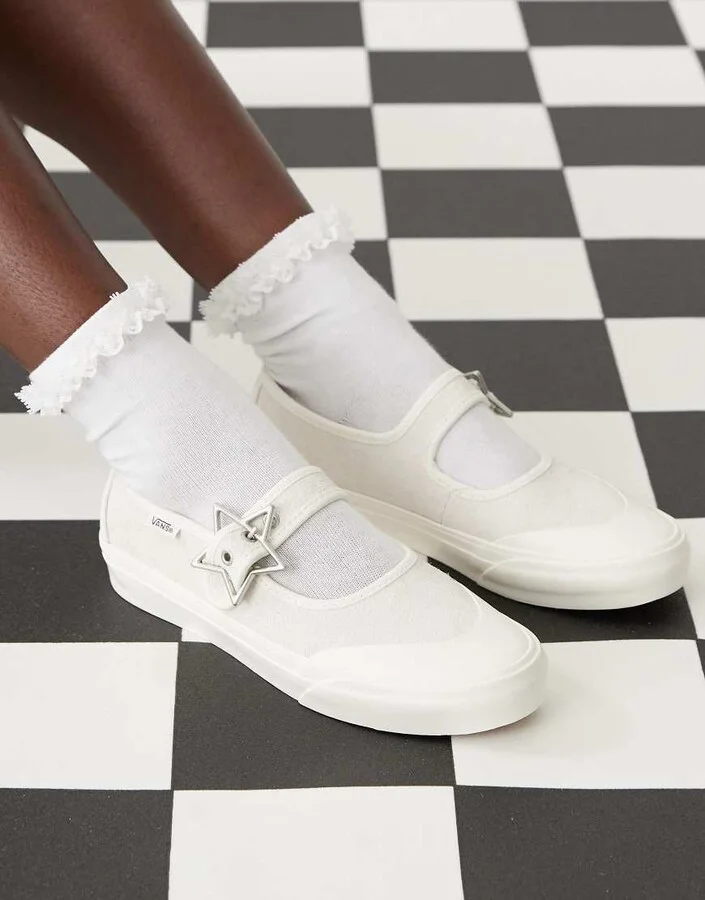 Vans Mary Jane canvas sneakers in white with star buckle detail