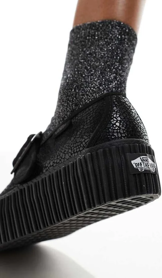 Vans Mary Jane Creeper shoe with snake print detail in black - Image 3
