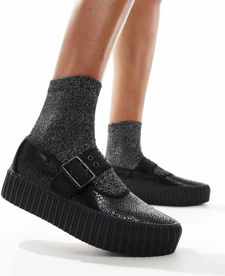Vans Mary Jane Creeper shoe with snake print detail in black