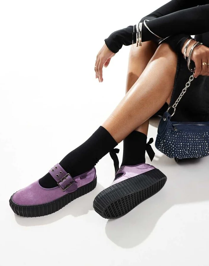 Vans Mary Jane Creeper shoe with strap detail in purple - Image 3
