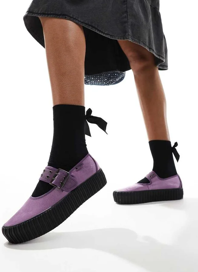 Vans Mary Jane Creeper shoe with strap detail in purple