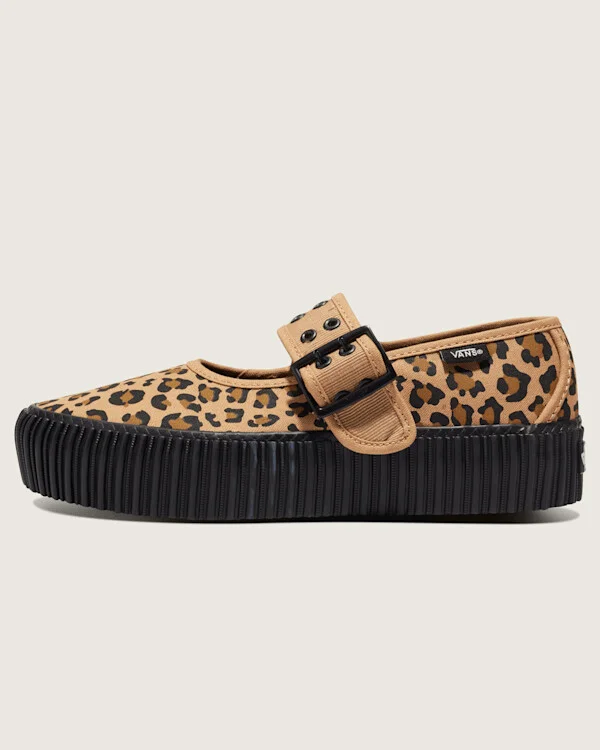 Vans Mary Jane Creeper Shoes (Grunge Core Tan Leopard) - 3.5 Boys / 5.0 Women