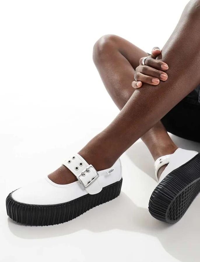 Vans Mary Jane Platform Creepers in white and black