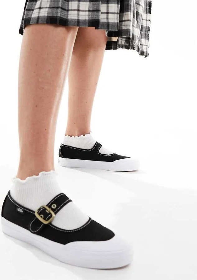 Vans Mary Jane sneaker flats in black and white - Image 3