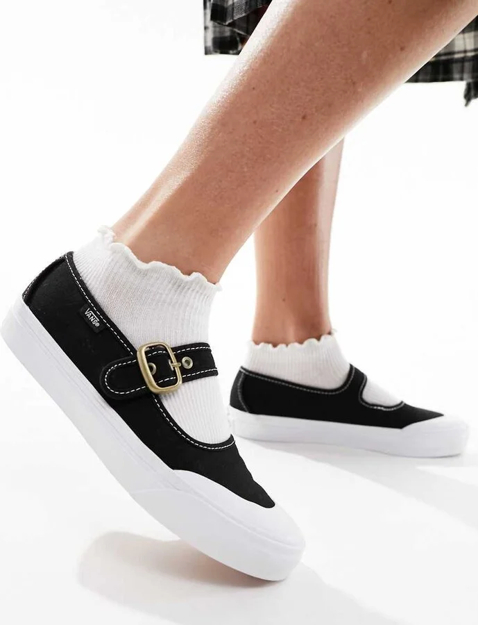 Vans Mary Jane sneaker flats in black and white