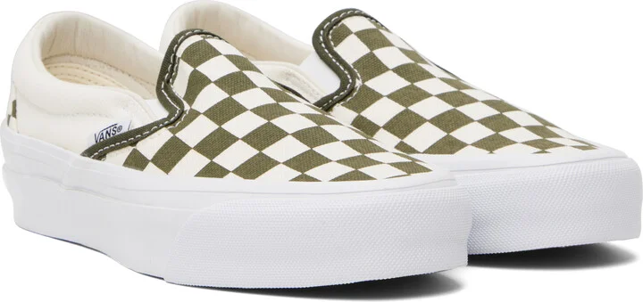 Vans Off-White & Green LX Classic Slip-On 98 Sneakers - Image 4