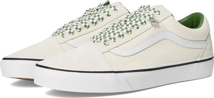 Vans Old Skool Athletic Shoes Marshmallow/Green : Men's 8 - Women's 9.5 Medium, Canvas/Leather/Suede