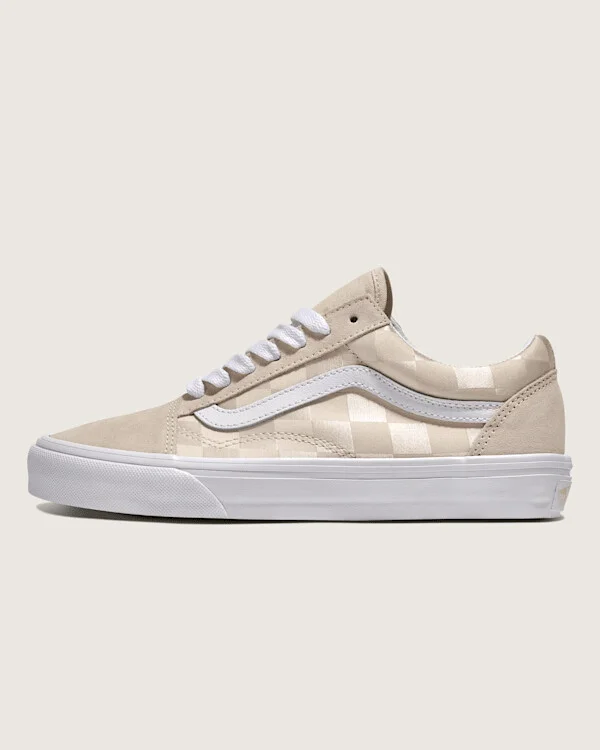 Vans Old Skool Checkerboard Satin Shoes (Turtledove Beige) - 3.5 Boys / 5.0 Women