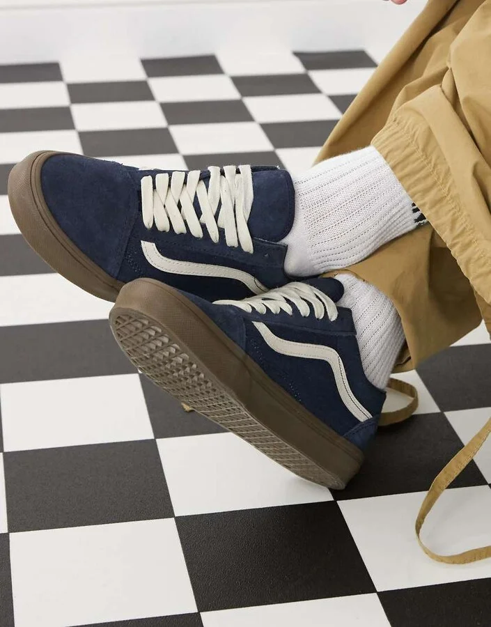 Vans Old Skool heavy canvas sneakers in two tone navy with gum sole
