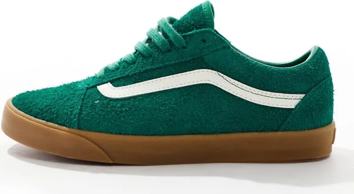 Vans Old Skool Lowpro fluffy suede gum sole sneakers in green - Image 2