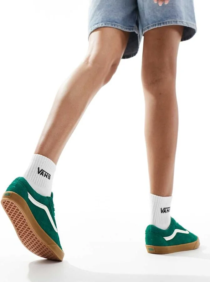 Vans Old Skool Lowpro fluffy suede gum sole sneakers in green - Image 3