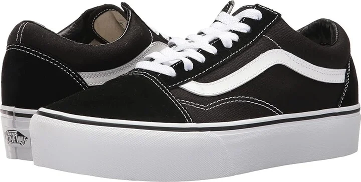 Vans Old Skool Platform Skate Shoes Black/White : Men's 5 - Women's 6.5 Medium, Canvas/Suede