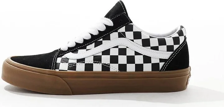 Vans Old Skool rubber sole sneakers in black and white checkerboard print - Image 2