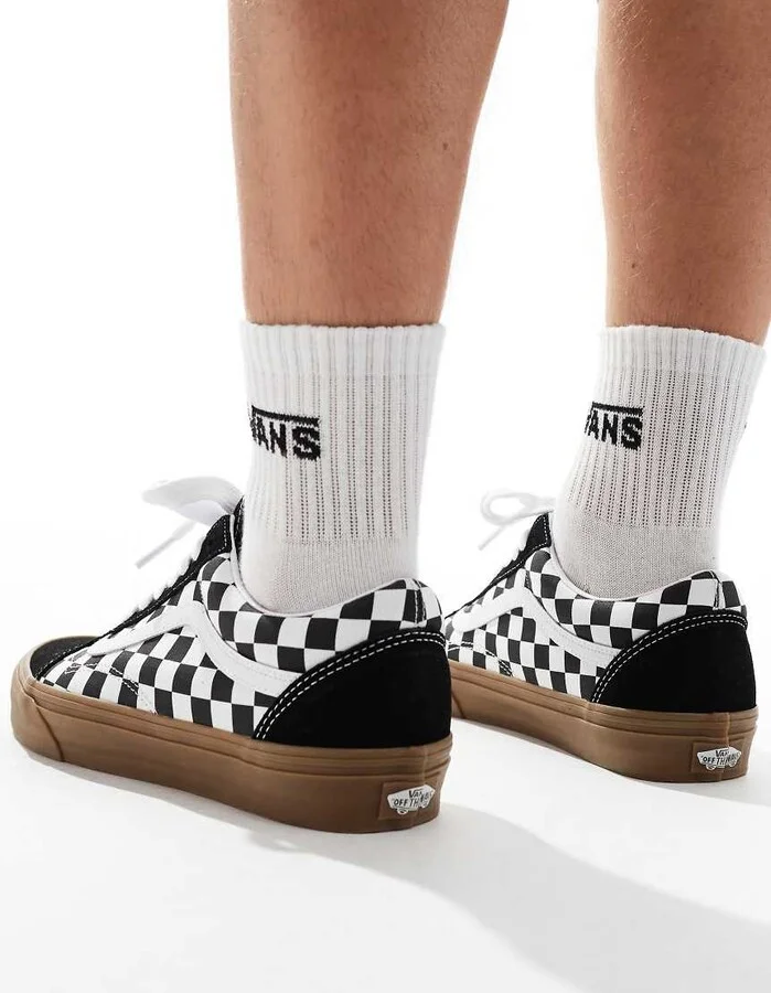 Vans Old Skool rubber sole sneakers in black and white checkerboard print - Image 3