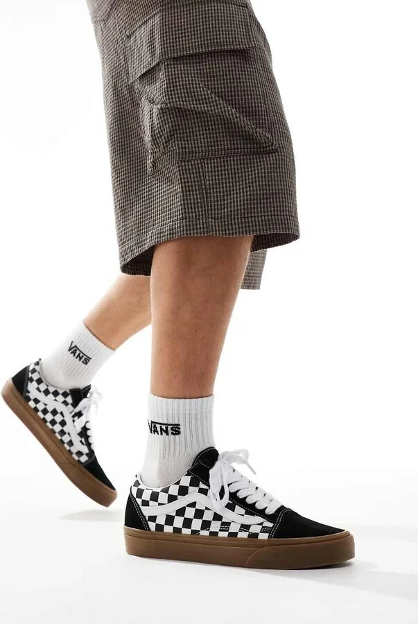 Vans Old Skool rubber sole sneakers in black and white checkerboard print