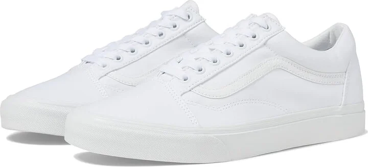 Vans Old Skool Shoes True White : Men's 6.5 - Women's 8 Medium, Canvas/Leather/Suede