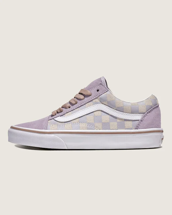 Vans Old Skool Suede Checkerboard Shoes (Evening Haze Lavender / Grey) - 4.5 Boys 6.0 Women
