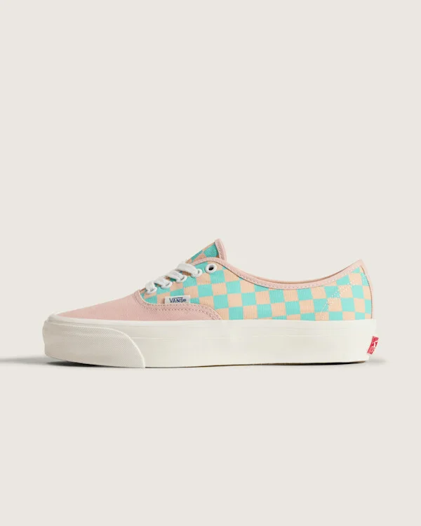 Vans Premium Authentic Checkerboard Shoes (Sepia Rose Pink / Teal Blue) - 5.5 Boys 7.0 Women