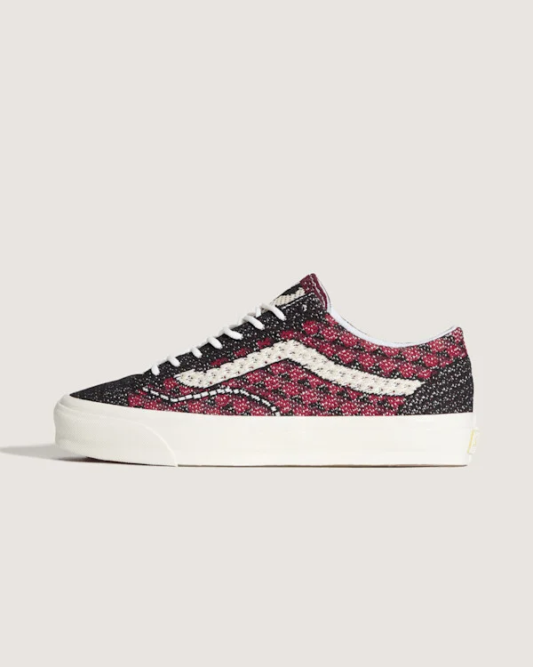 Vans Premium Old Skool Shoes (Geo Check Bordeaux Red) - 4.5 Boys / 6.0 Women