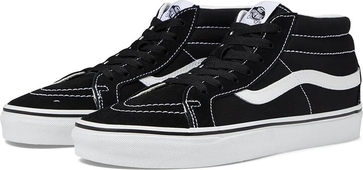 Vans SK8-Mid Reissue Skate Shoes Black/True White : Men's 3.5 - Women's 5 Medium, Canvas/Suede
