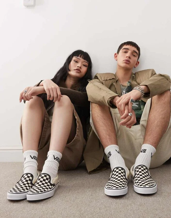 Vans Slip-On checkerboard sneakers in black and white - Image 2