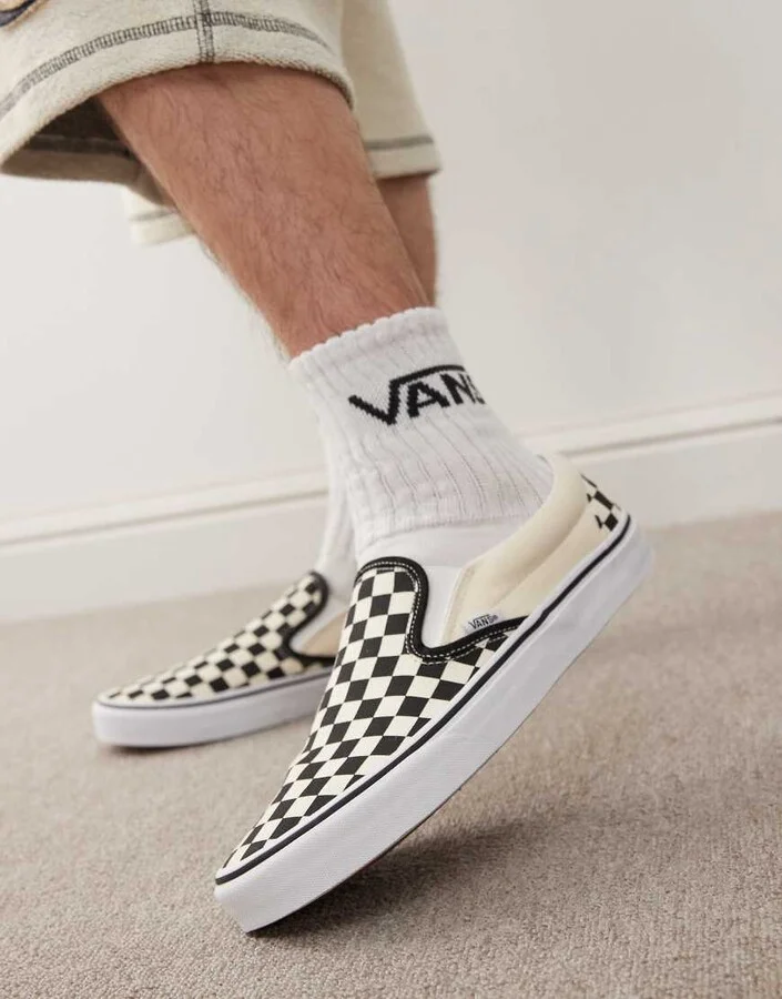 Vans Slip-On checkerboard sneakers in black and white - Image 3