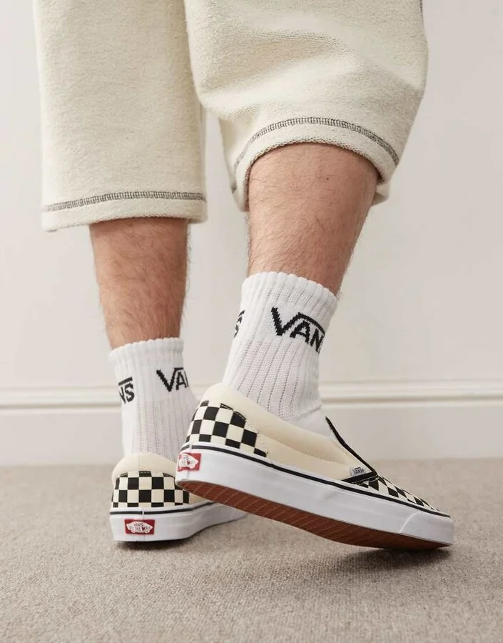 Vans Slip-On checkerboard sneakers in black and white - Image 4