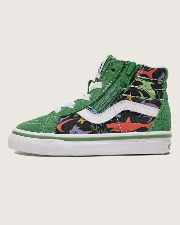 Vans Toddler Sk8-Hi Reissue Side Zip Shark Shoes (Green / Black) - 2.0