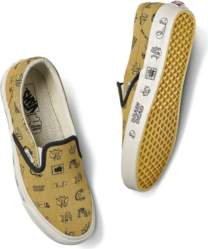 Vans X Brain Dead Classic Slip On Sneakers Gold