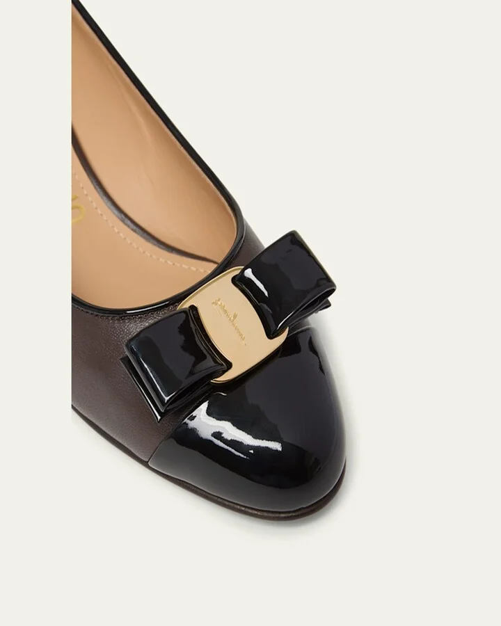 Vara Bicolor Leather Bow Low Pumps - Image 2